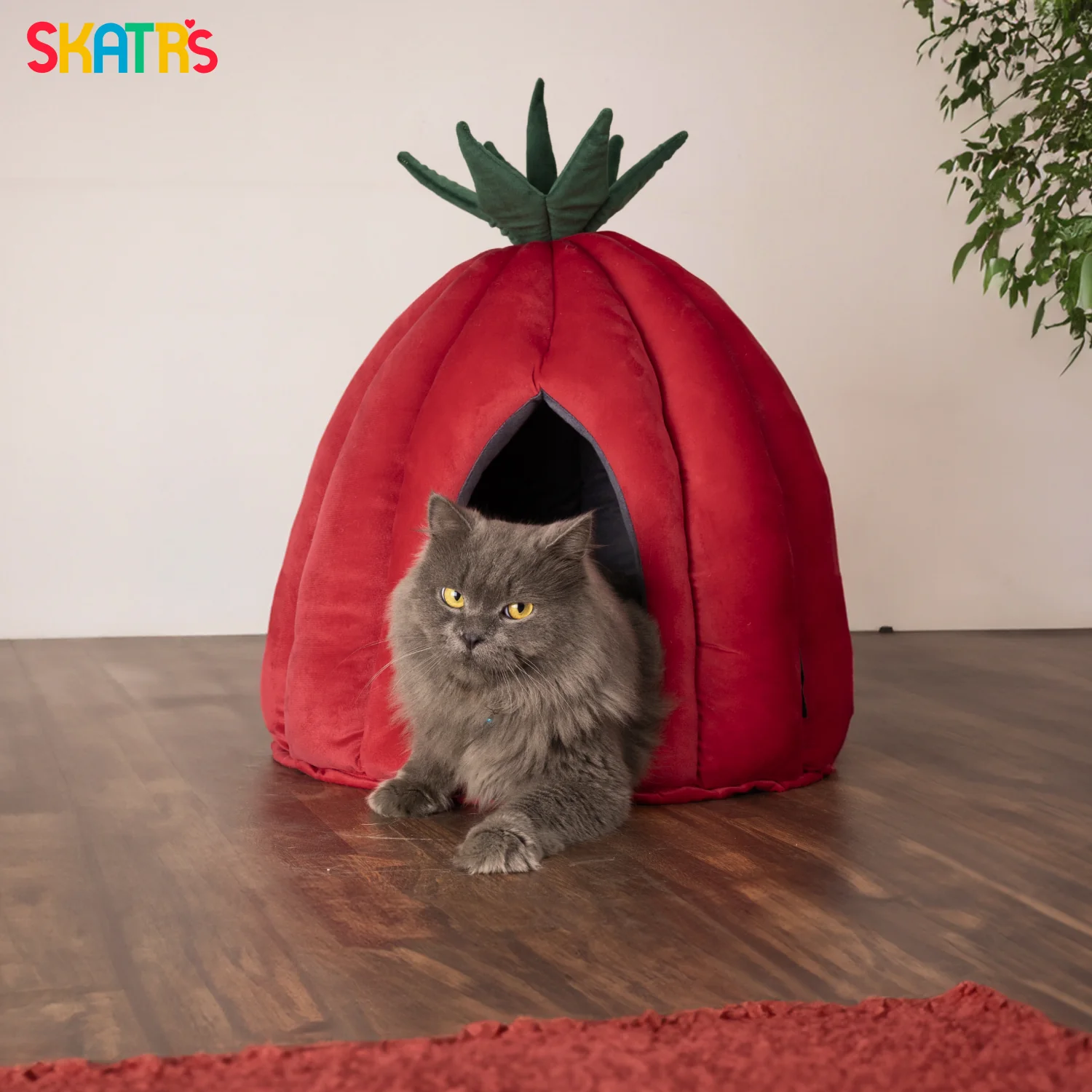SKATRS Velvet Strawberry Dome House for Cats and Small Dogs - Image 3