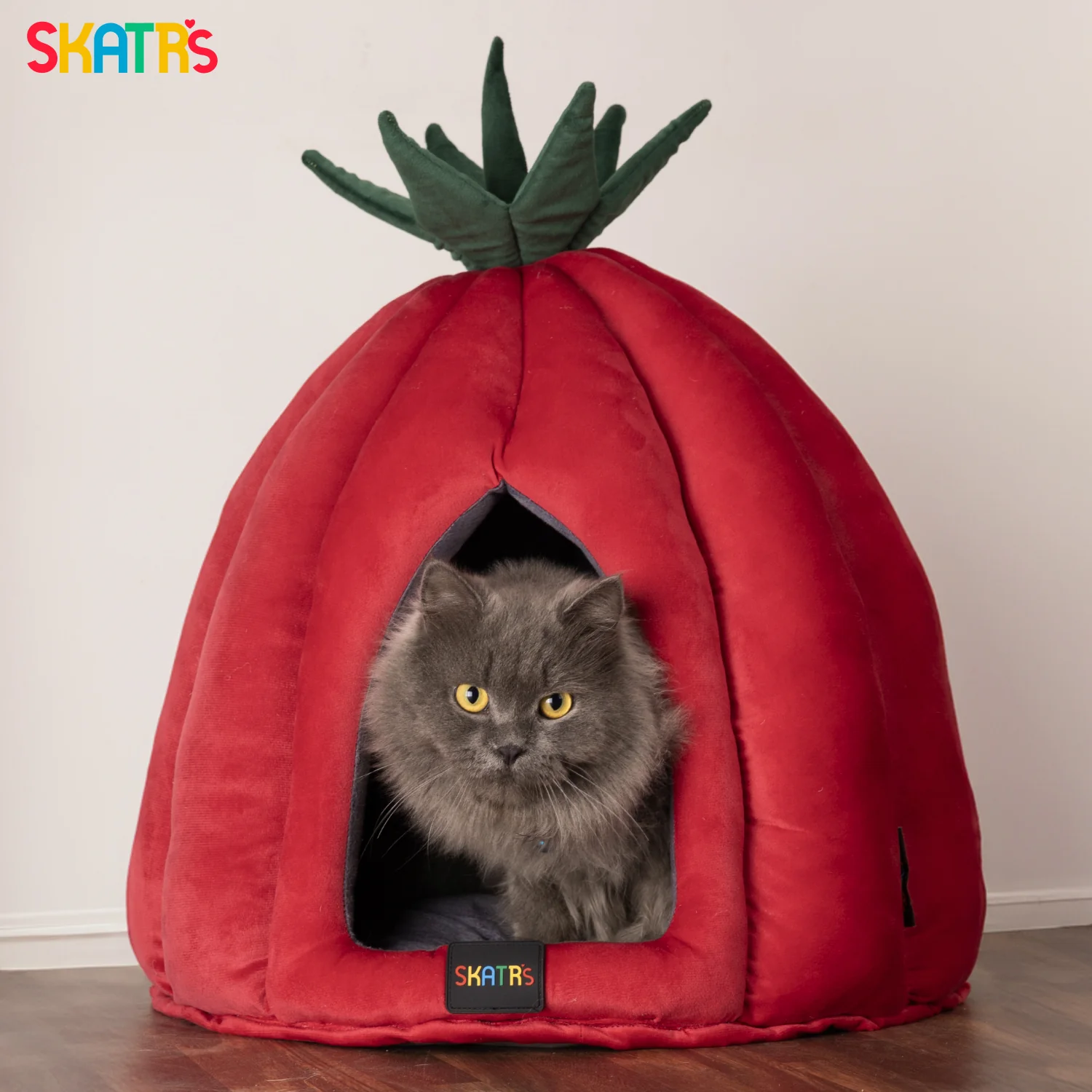 SKATRS Velvet Strawberry Dome House for Cats and Small Dogs - Image 4