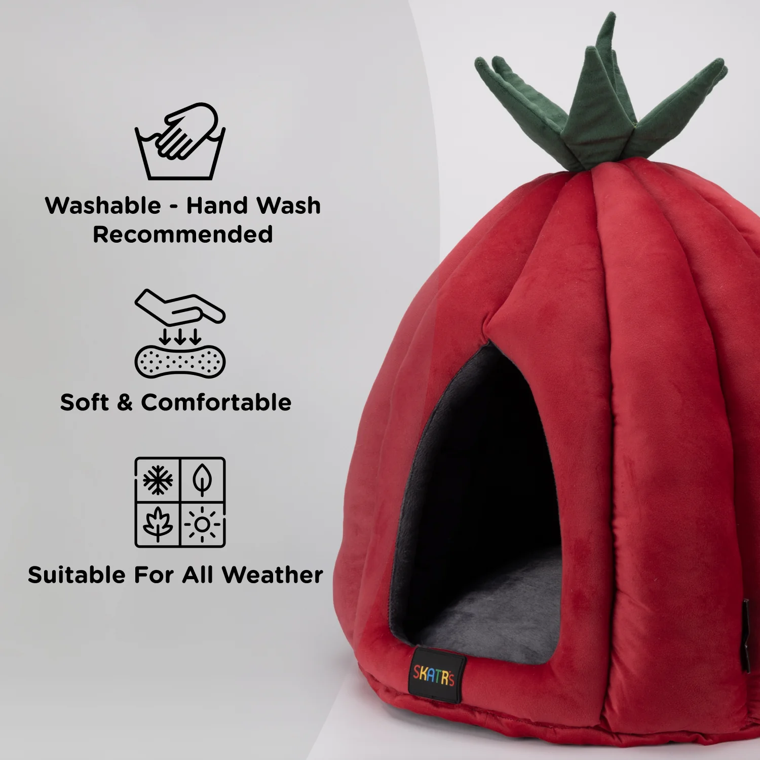 SKATRS Velvet Strawberry Dome House for Cats and Small Dogs - Image 5