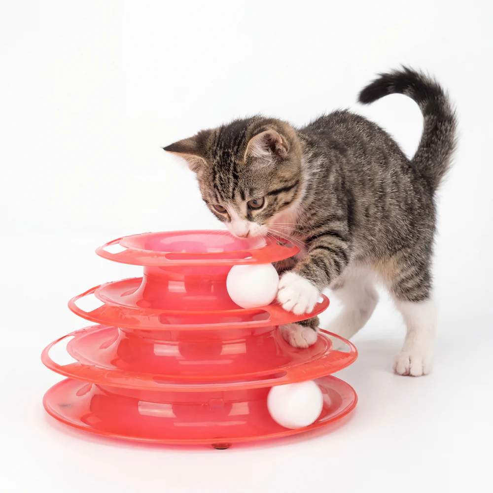 Skatrs Interactive 3 Level Tower Track with Balls Toy for Cats (Red) - Image 2