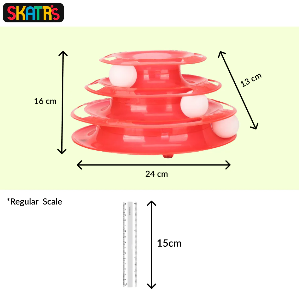 Skatrs Interactive 3 Level Tower Track with Balls Toy for Cats (Red) - Image 3