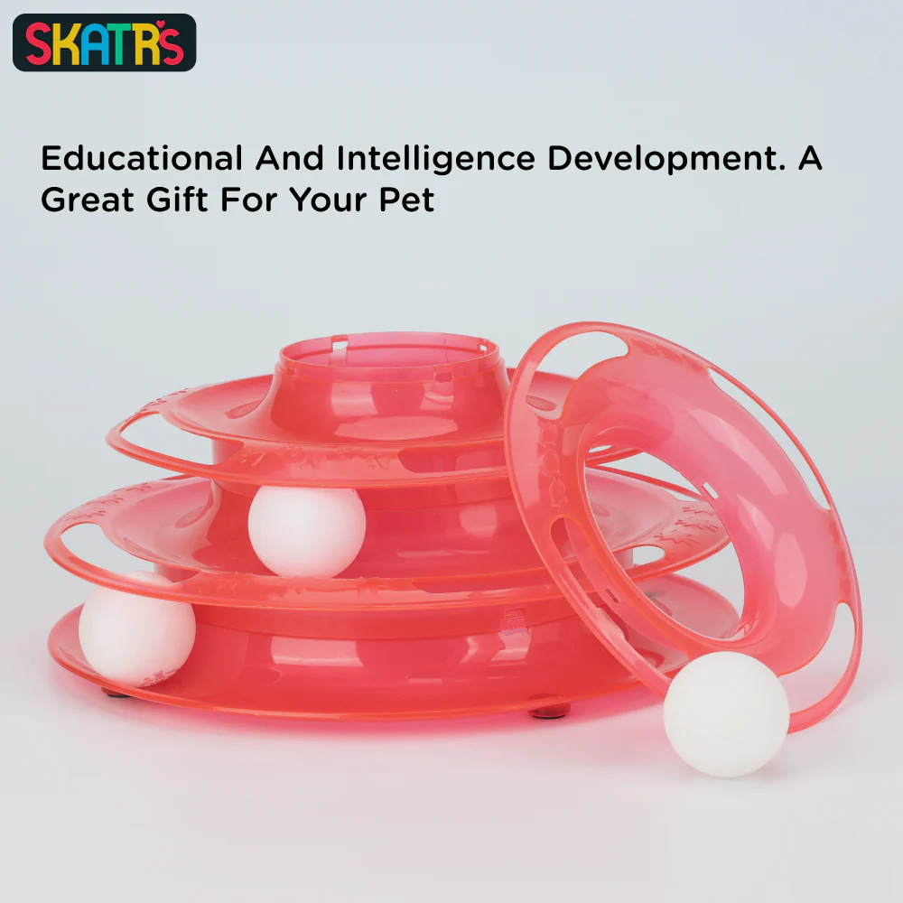 Skatrs Interactive 3 Level Tower Track with Balls Toy for Cats (Red) - Image 4