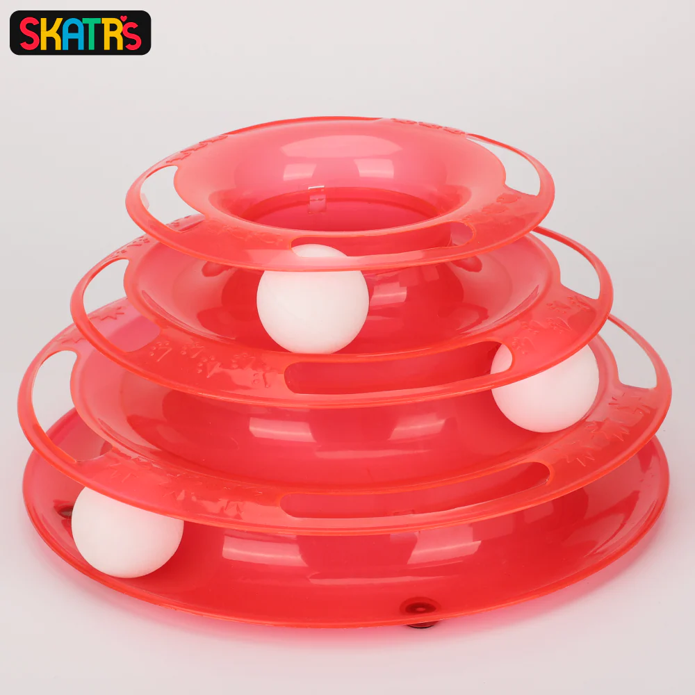 Skatrs Interactive 3 Level Tower Track with Balls Toy for Cats (Red) - Image 5