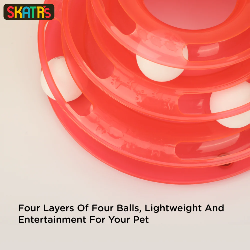 Skatrs Interactive 3 Level Tower Track with Balls Toy for Cats (Red) - Image 6