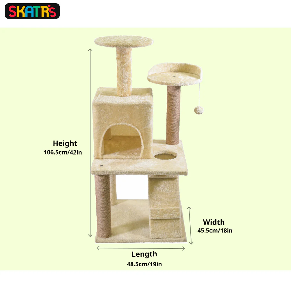 Skatrs Kitty Kastle Multi Level Cat Tree with Condo, Scratching Post, Platform and Ladder Toy and Satisfying Wave Cat Scratcher with 2g Premium Catnip Combo - Image 3
