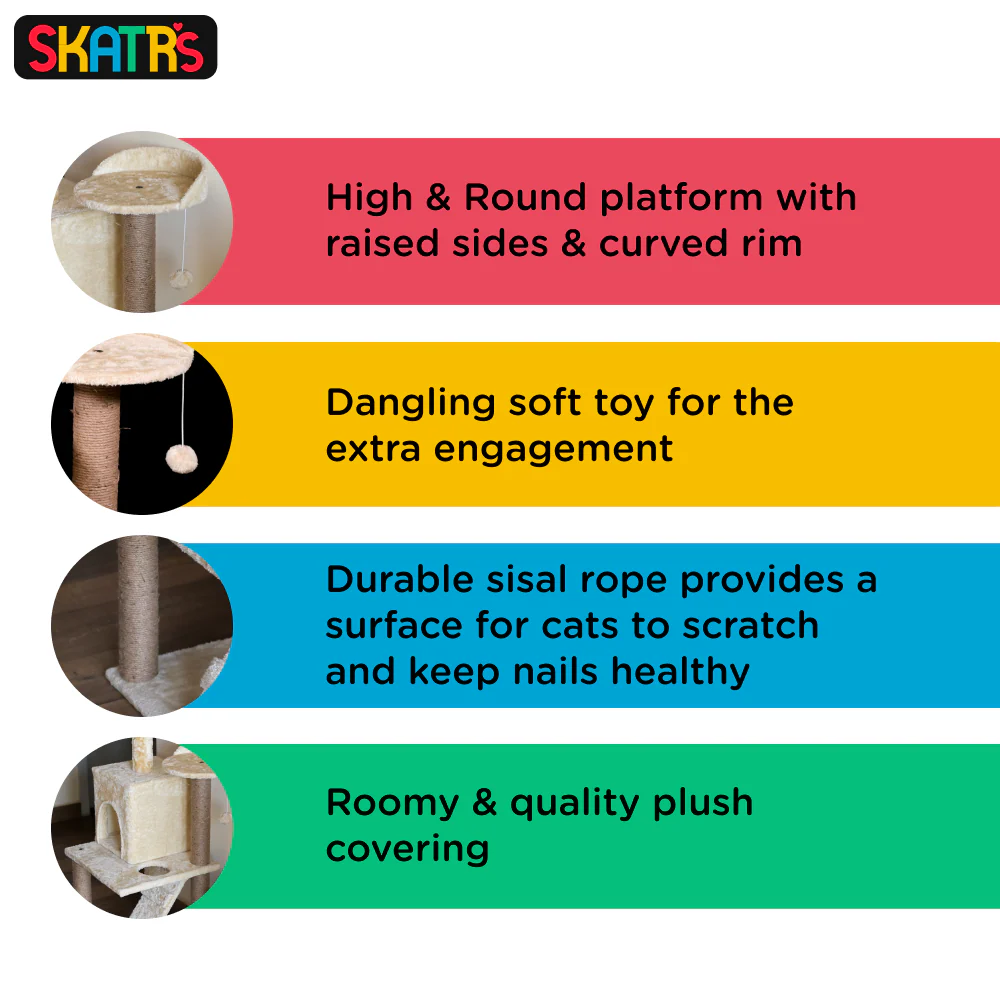 Skatrs Kitty Kastle Multi Level Cat Tree with Condo, Scratching Post, Platform and Ladder Toy and Satisfying Wave Cat Scratcher with 2g Premium Catnip Combo - Image 4