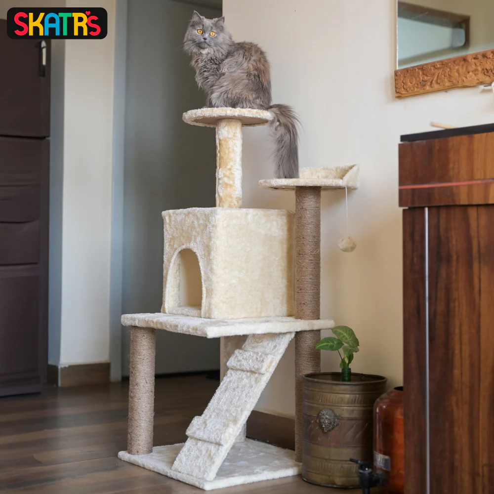 Skatrs Kitty Kastle Multi Level Cat Tree with Condo, Scratching Post, Platform and Ladder Toy and Satisfying Wave Cat Scratcher with 2g Premium Catnip Combo - Image 6