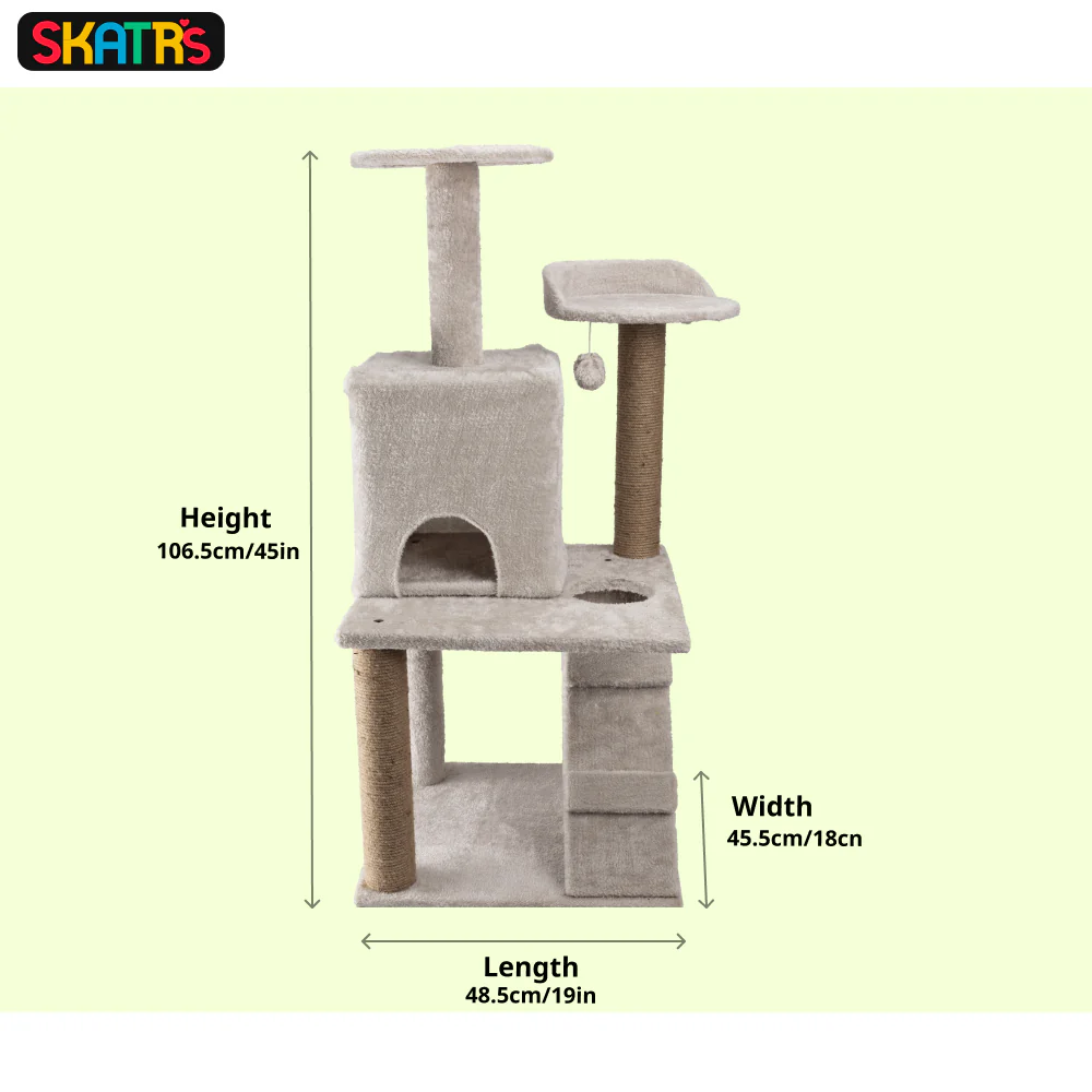 Skatrs Kitty Kastle Multi Level Cat Tree with Condo, Scratching Post, Platform and Ladder Toy (Grey) - Image 2