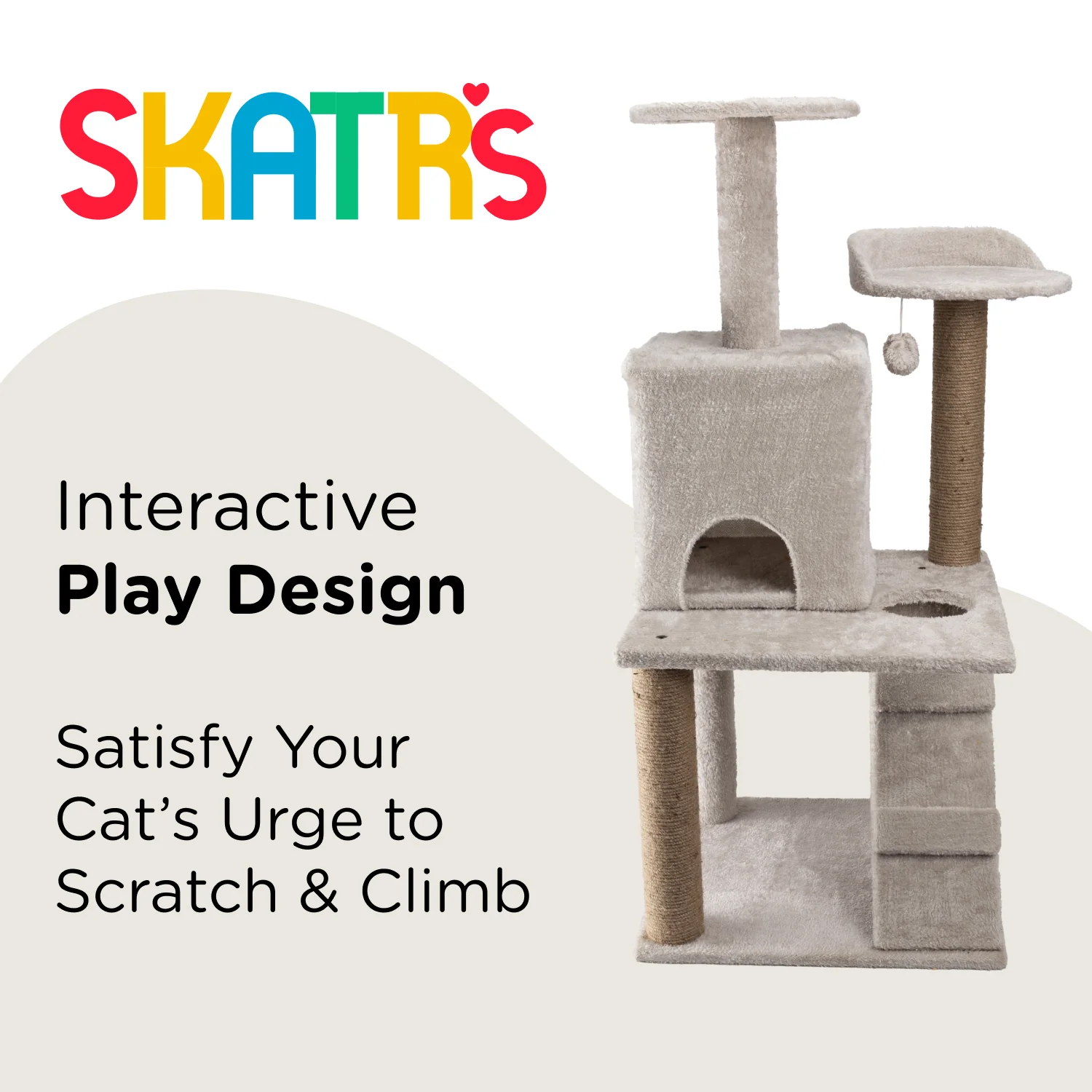 Skatrs Kitty Kastle Multi Level Cat Tree with Condo, Scratching Post, Platform and Ladder Toy (Grey) - Image 3