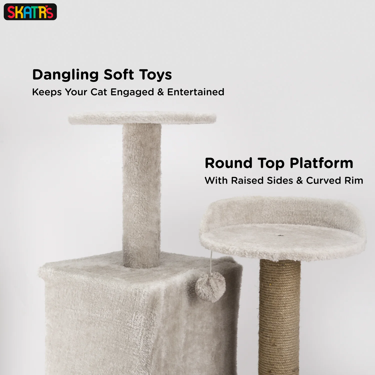 Skatrs Kitty Kastle Multi Level Cat Tree with Condo, Scratching Post, Platform and Ladder Toy (Grey) - Image 5