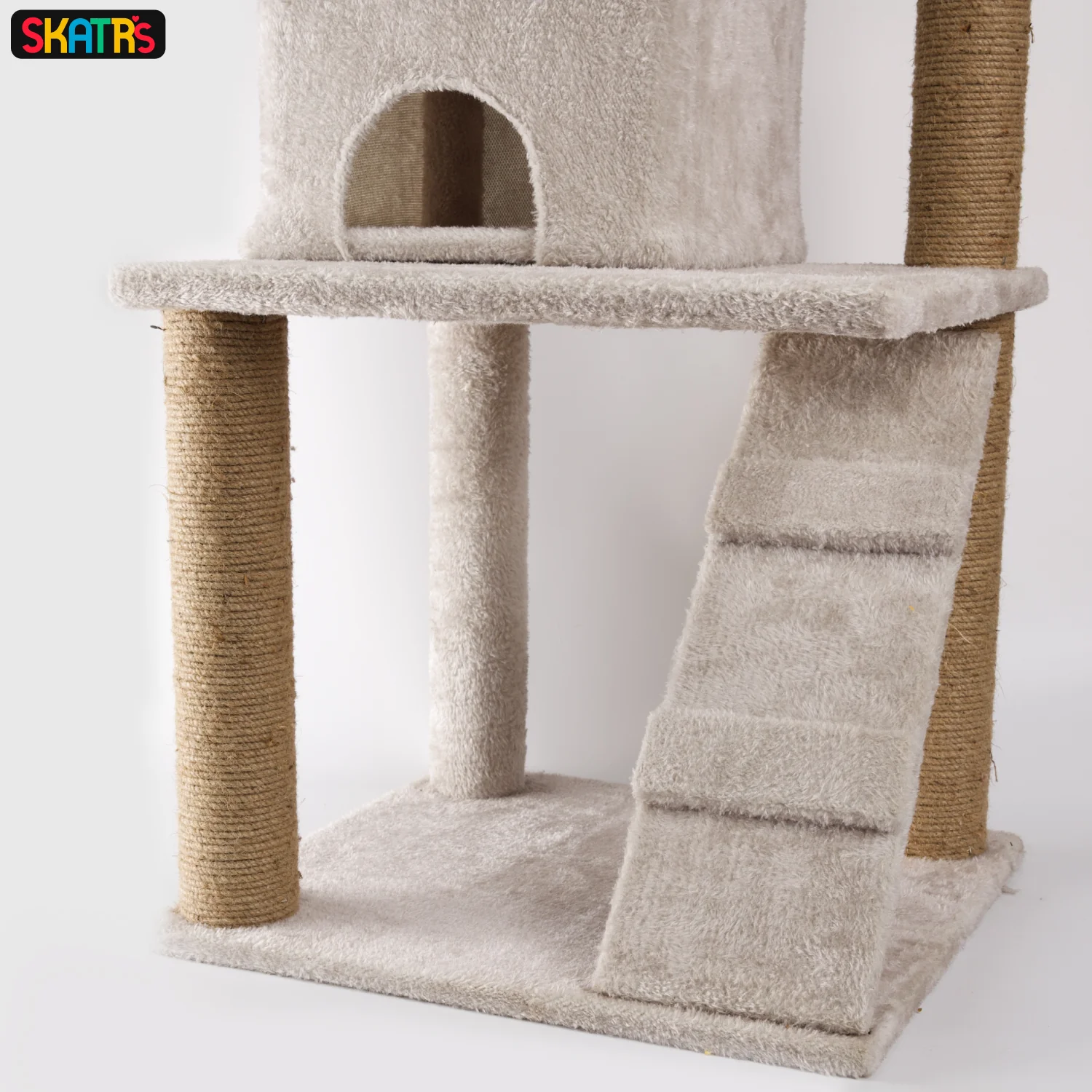 Skatrs Kitty Kastle Multi Level Cat Tree with Condo, Scratching Post, Platform and Ladder Toy (Grey) - Image 6