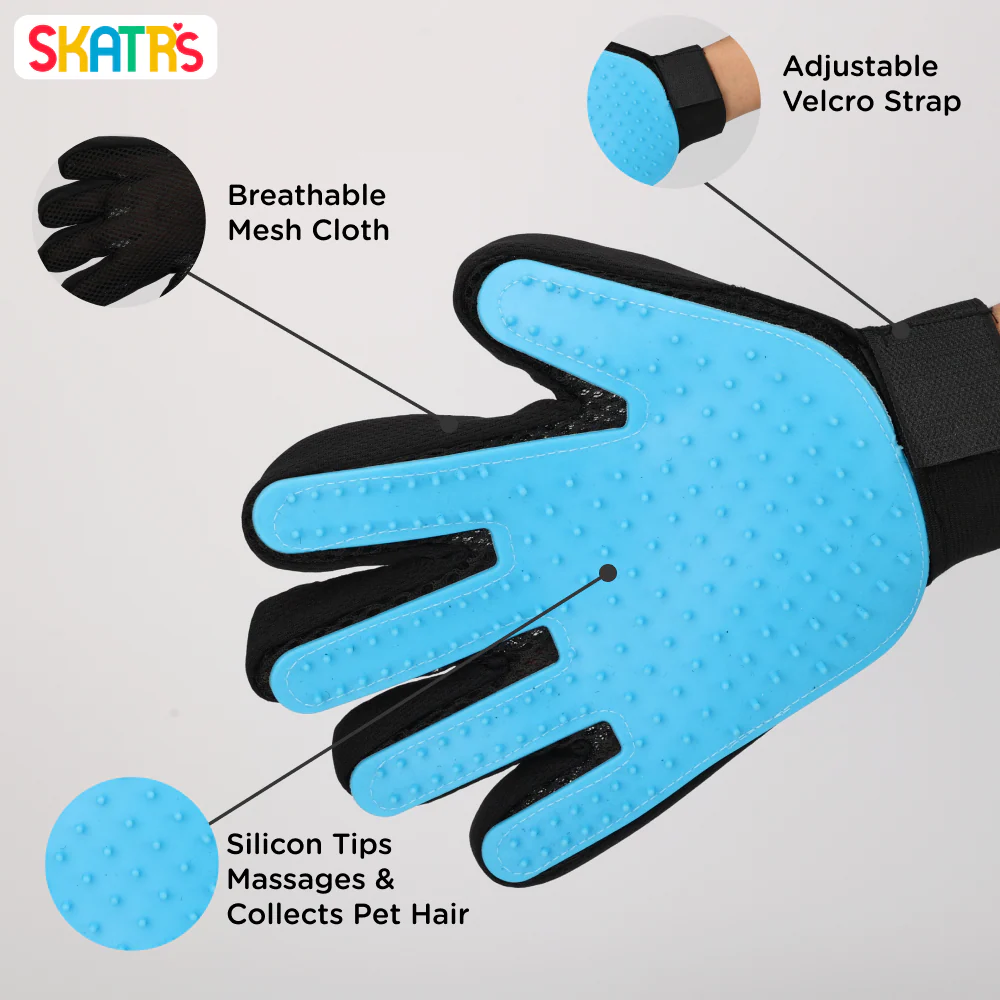 Skatrs Mess Free Deshedding Grooming Gloves for Dogs and Cats (Light Blue) - Image 2