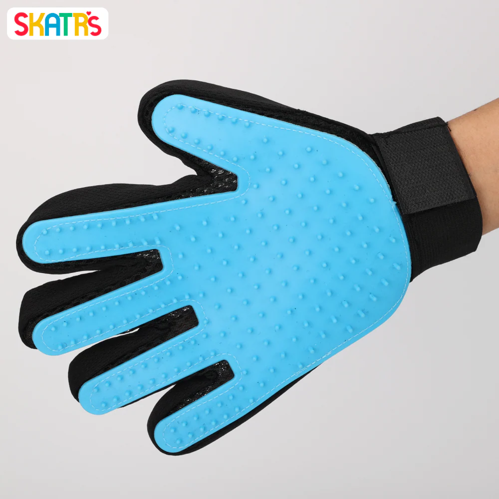 Skatrs Mess Free Deshedding Grooming Gloves for Dogs and Cats (Light Blue) - Image 4