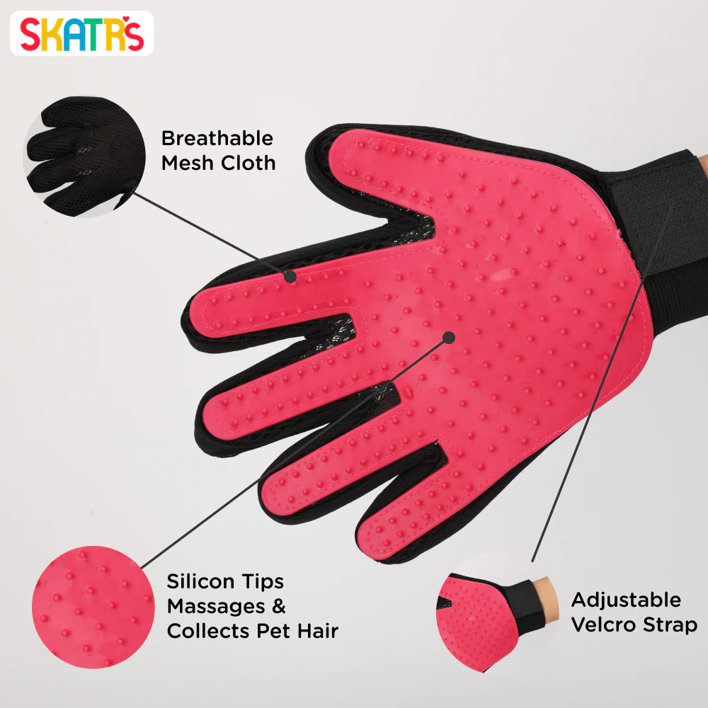 Skatrs Mess Free Deshedding Grooming Gloves for Dogs and Cats (Pink) - Image 2