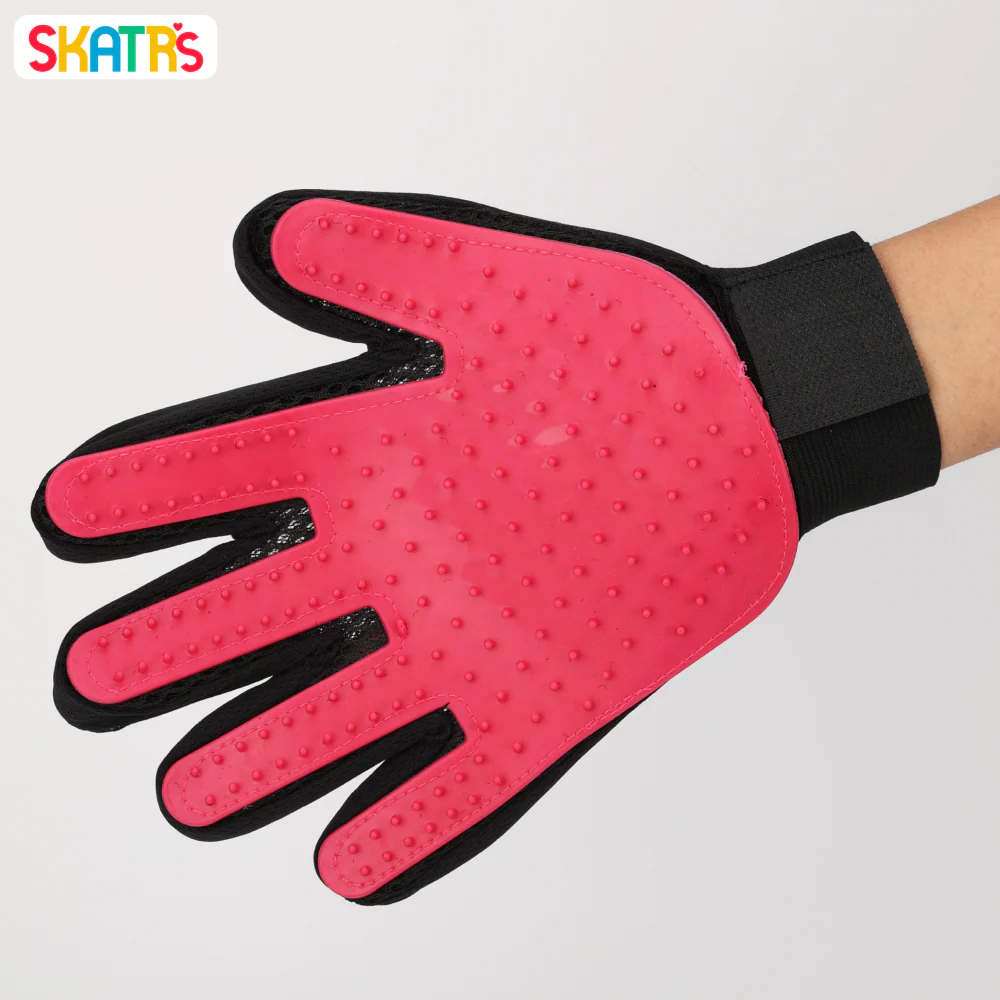 Skatrs Mess Free Deshedding Grooming Gloves for Dogs and Cats (Pink) - Image 3