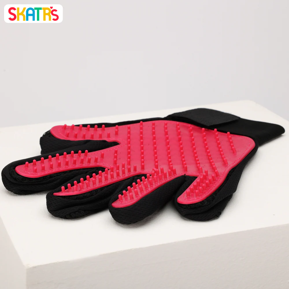 Skatrs Mess Free Deshedding Grooming Gloves for Dogs and Cats (Pink) - Image 4