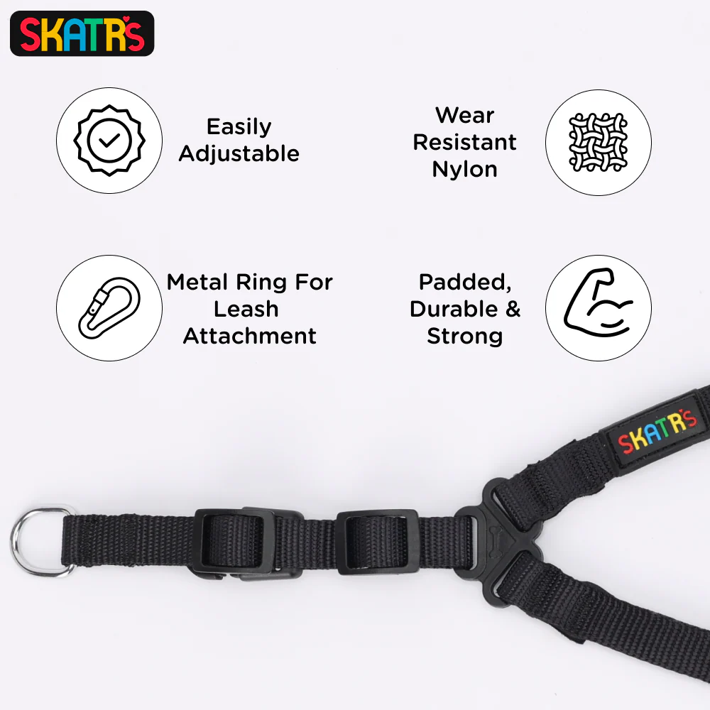 Skatrs Padded Nylon Y Harness for Dogs & Cats (Black) - Image 3