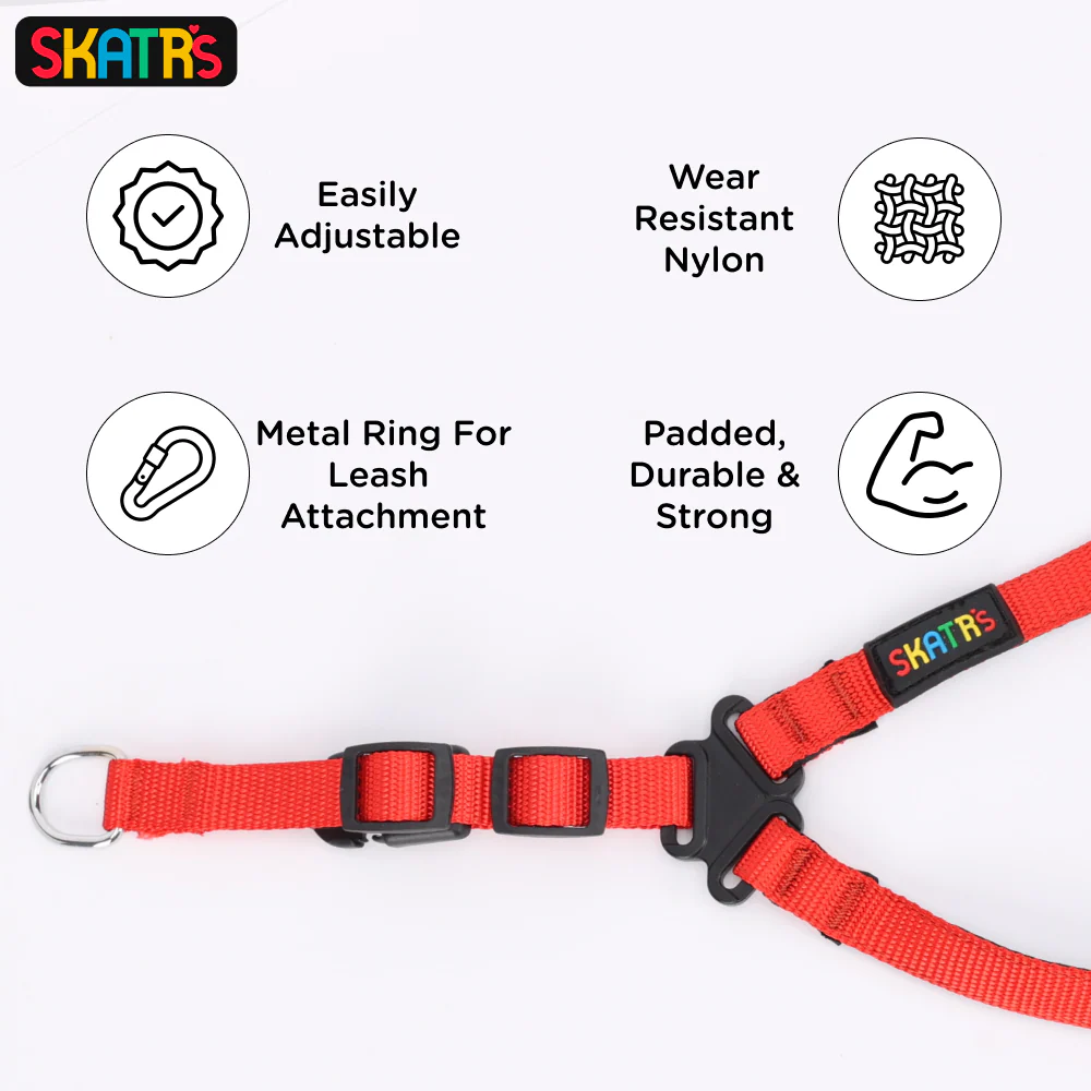 Skatrs Padded Nylon Y Harness for Dogs & Cats (Red) - Image 3