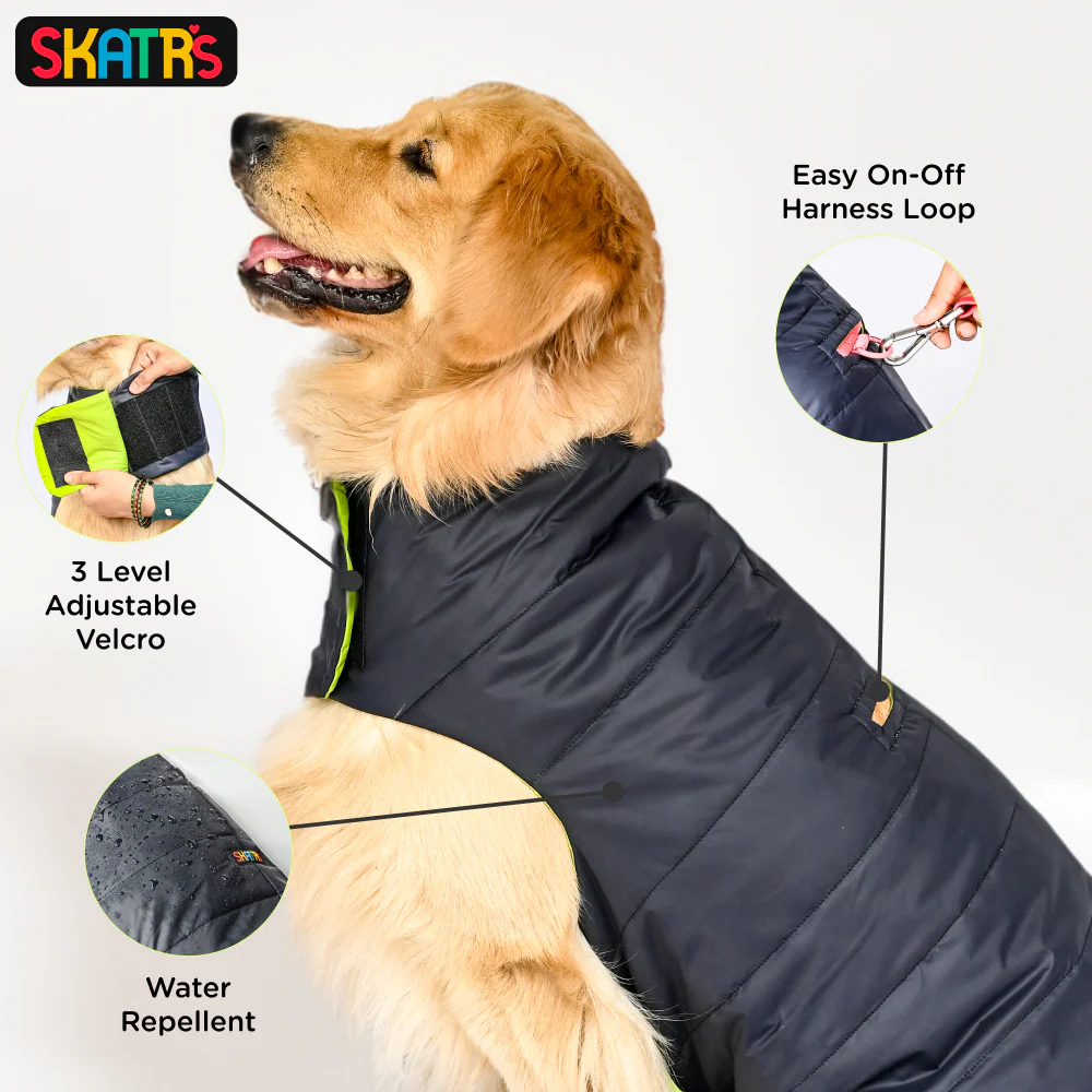 Skatrs Midnight Blue Puffer Reversible Jacket for Dogs and Cats | With Adjustable Baby Velcro - Image 4