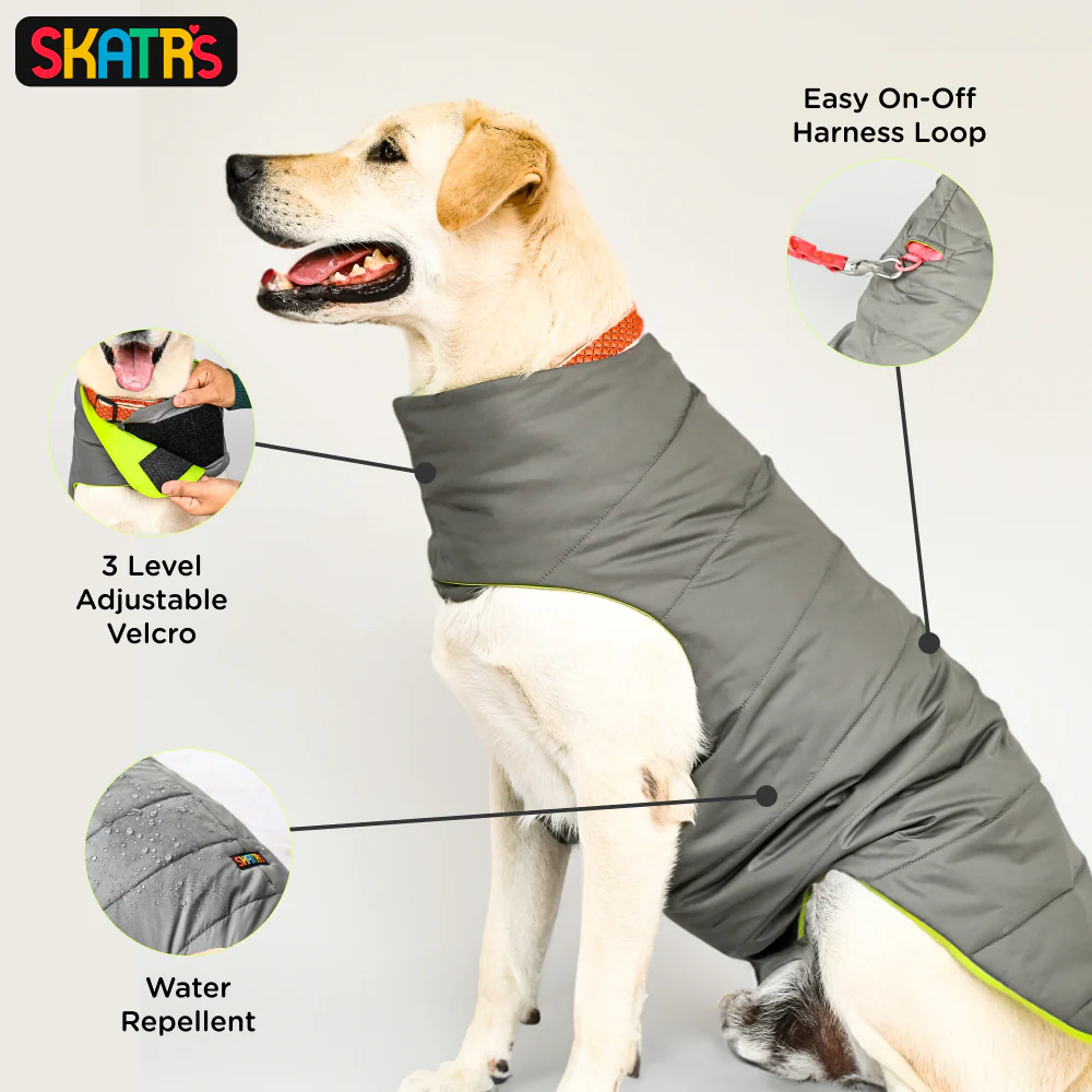 Skatrs Smokey Grey Puffer Reversible Jacket for Dogs and Cats | With Adjustable Baby Velcro - Image 4