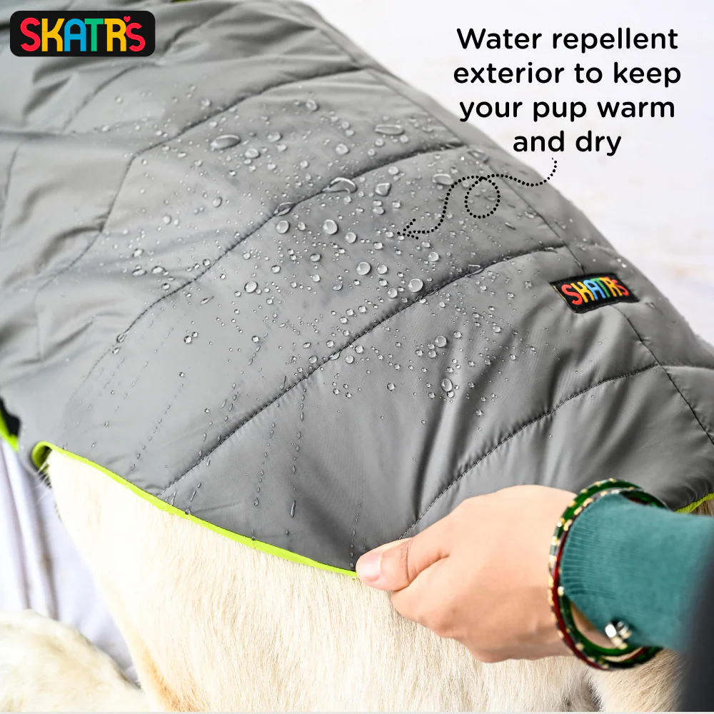 Skatrs Smokey Grey Puffer Reversible Jacket for Dogs and Cats | With Adjustable Baby Velcro - Image 6