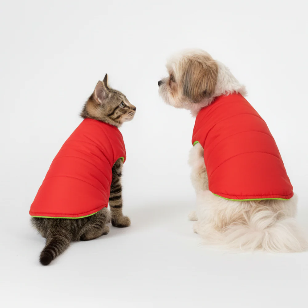 Skatrs Coral Red Puffer Reversible Jacket for Dogs and Cats | With Adjustable Baby Velcro - Image 12