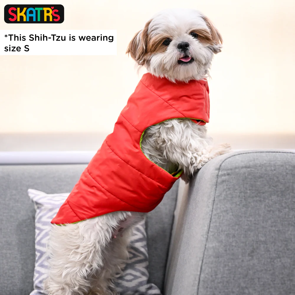 Skatrs Coral Red Puffer Reversible Jacket for Dogs and Cats | With Adjustable Baby Velcro - Image 5