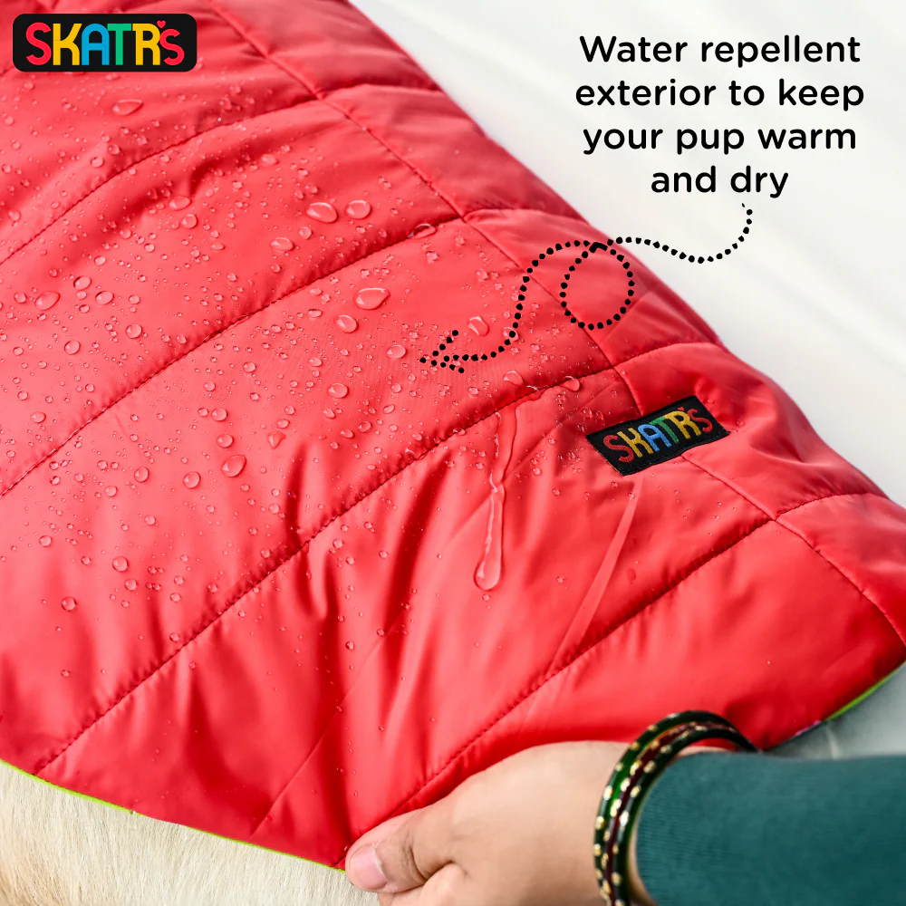 Skatrs Coral Red Puffer Reversible Jacket for Dogs and Cats | With Adjustable Baby Velcro - Image 7
