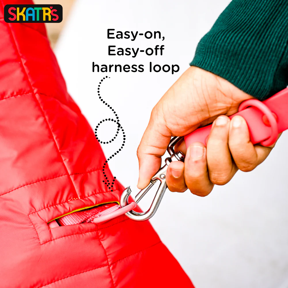 Skatrs Coral Red Puffer Reversible Jacket for Dogs and Cats | With Adjustable Baby Velcro - Image 8