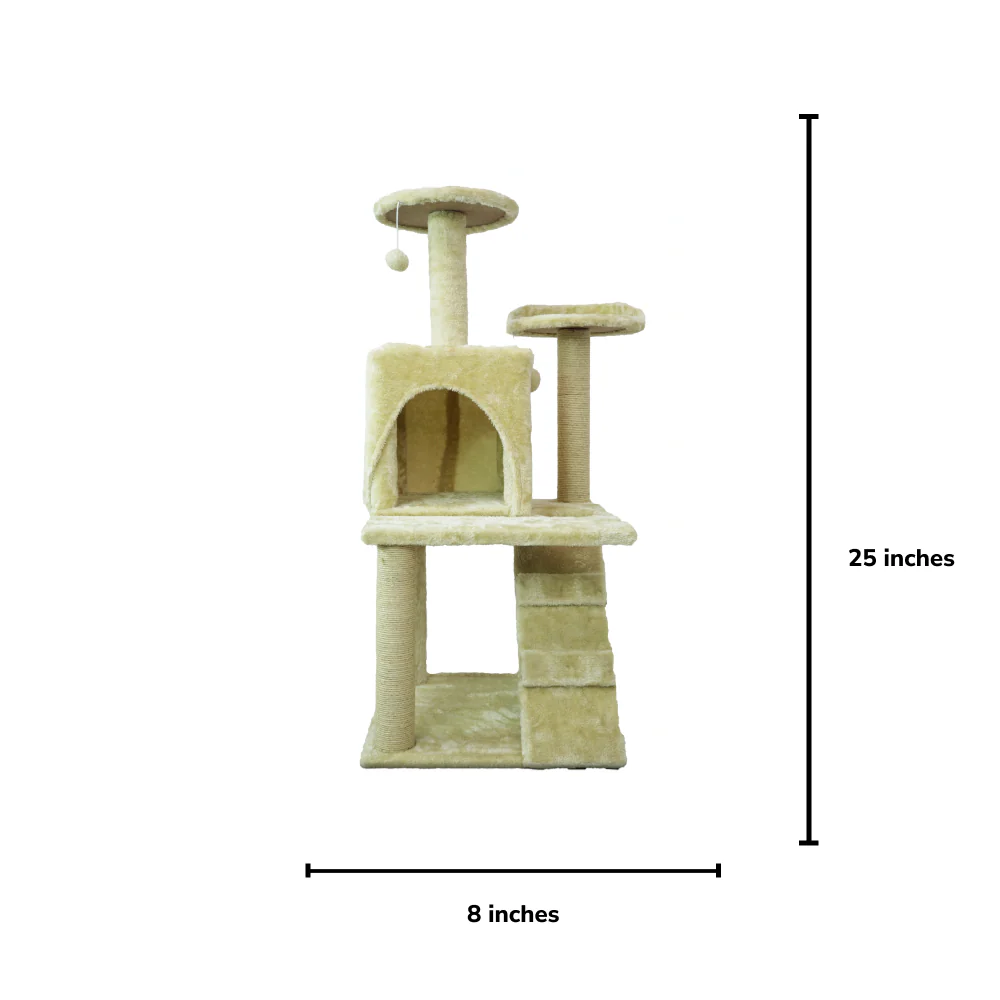 Skatrs Kitty Kastle Multi Level Cat Tree with Condo, Scratching Post, Platform and Ladder Toy (Beige) - Image 2