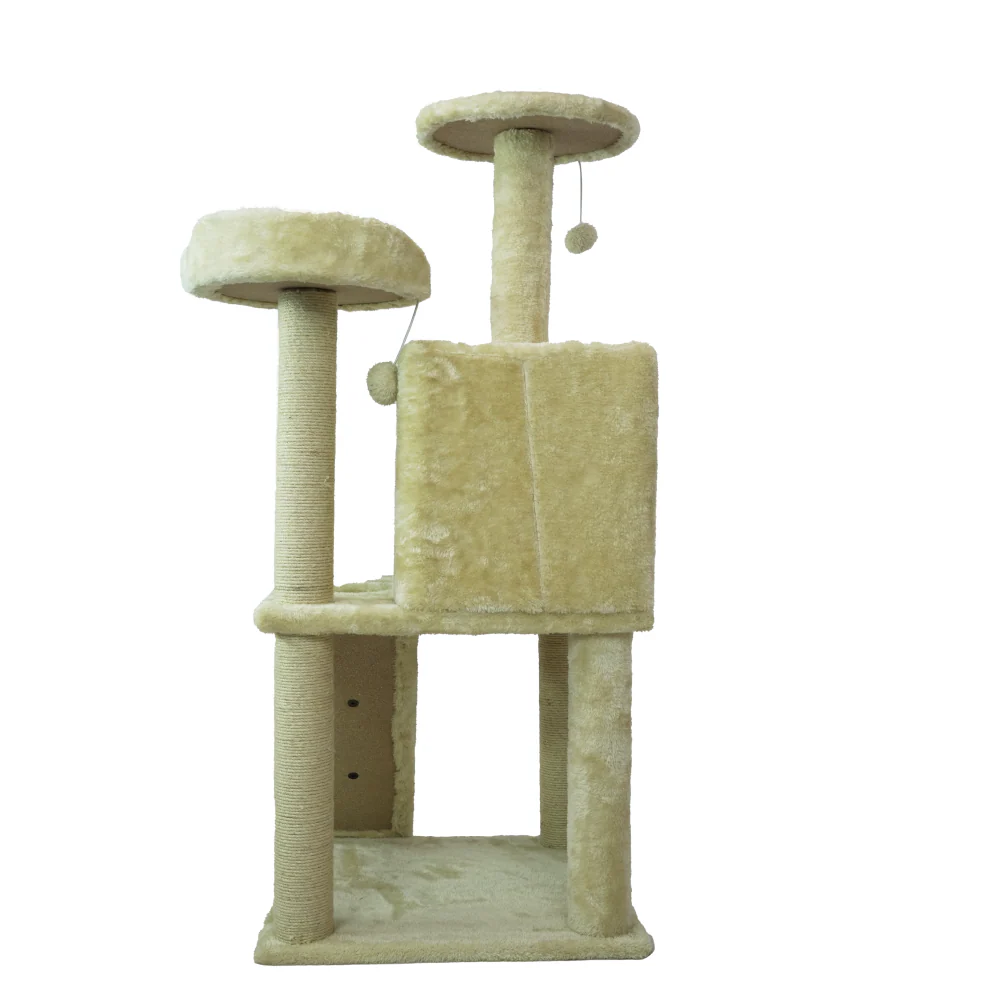 Skatrs Kitty Kastle Multi Level Cat Tree with Condo, Scratching Post, Platform and Ladder Toy (Beige) - Image 6