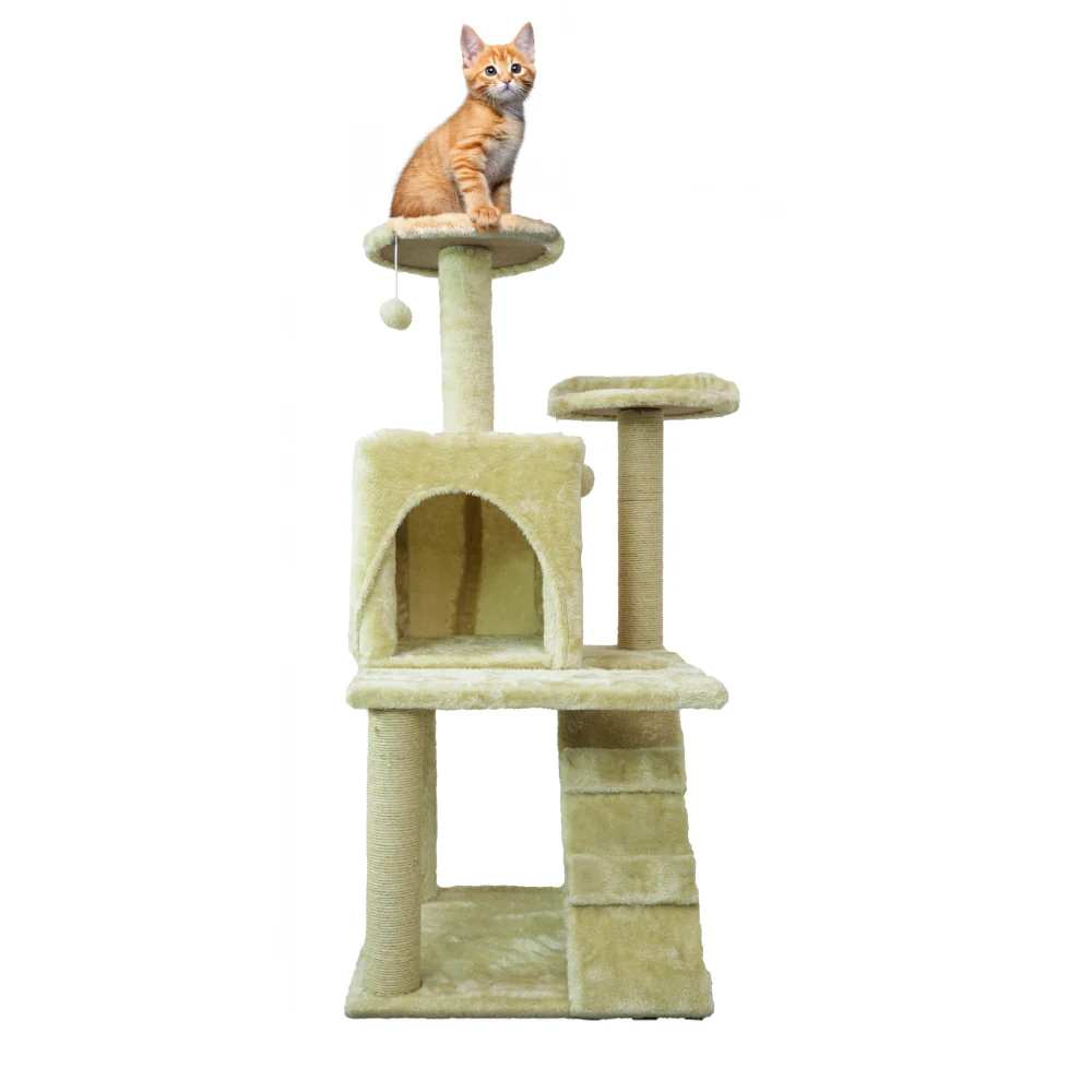Skatrs Kitty Kastle Multi Level Cat Tree with Condo, Scratching Post, Platform and Ladder Toy (Beige) - Image 7