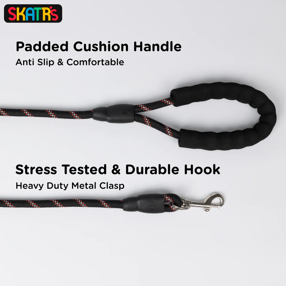 Skatrs Reflective Nylon Rope Leash for Dogs (Black/Red) - Image 3