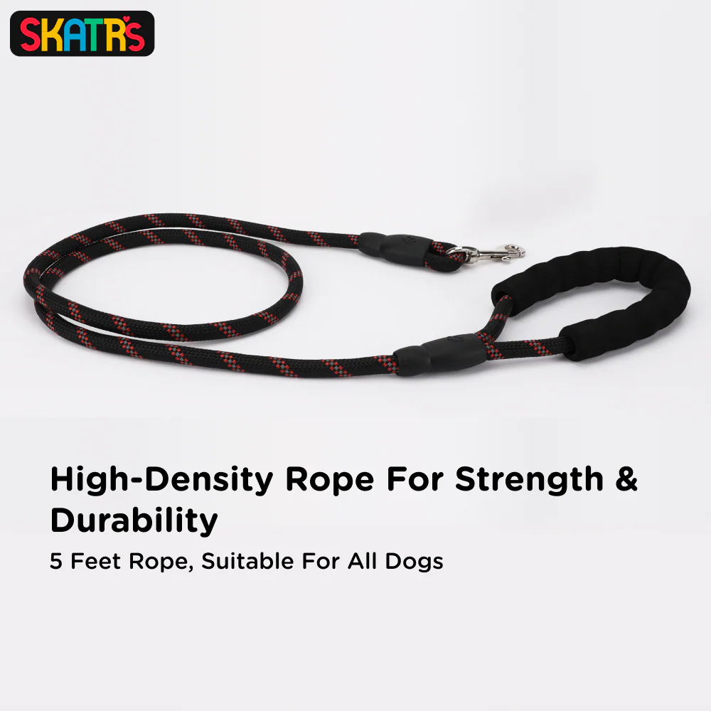 Skatrs Reflective Nylon Rope Leash for Dogs (Black/Red) - Image 4