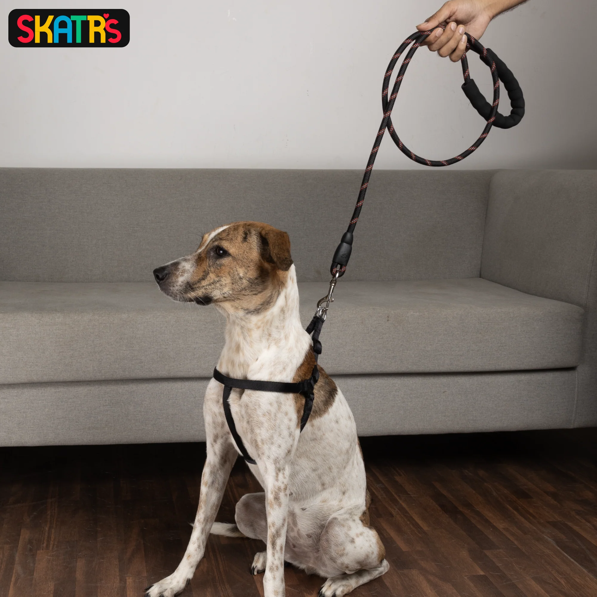 Skatrs Reflective Nylon Rope Leash for Dogs (Black/Red) - Image 6