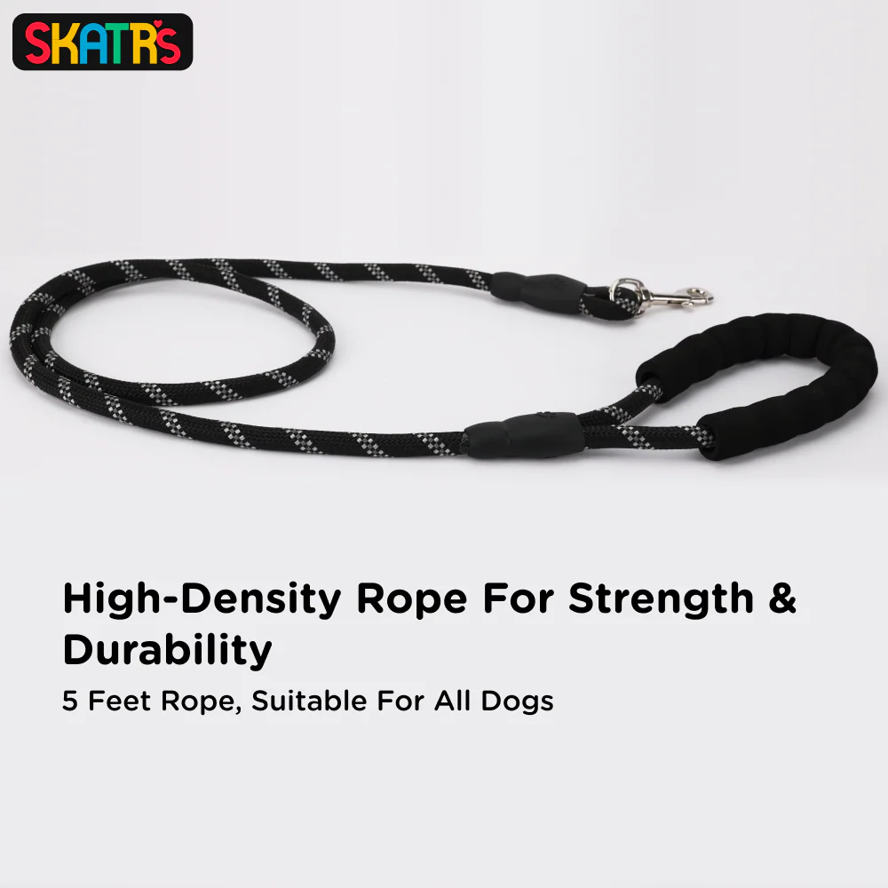 Skatrs Reflective Nylon Rope Leash for Dogs (Black/White) - Image 4