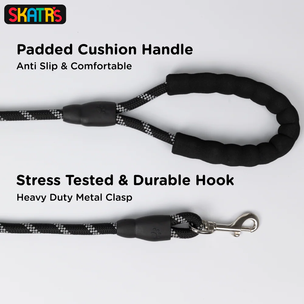 Skatrs Reflective Nylon Rope Leash for Dogs (Black/White) - Image 5