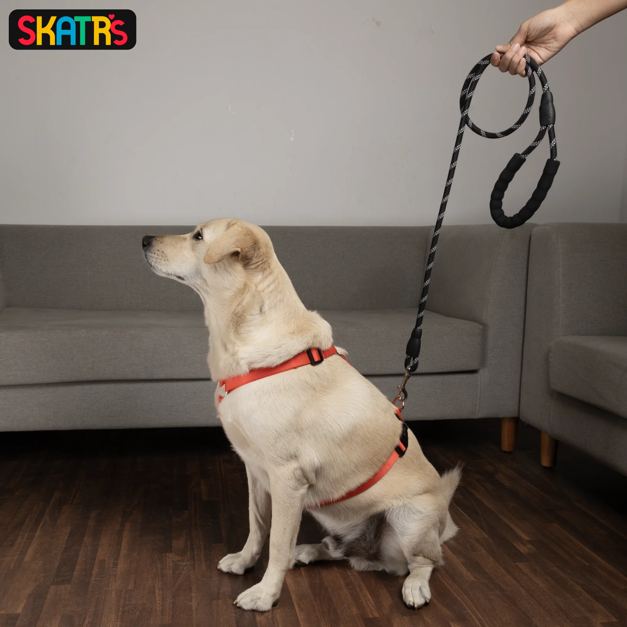 Skatrs Reflective Nylon Rope Leash for Dogs (Black/White) - Image 6