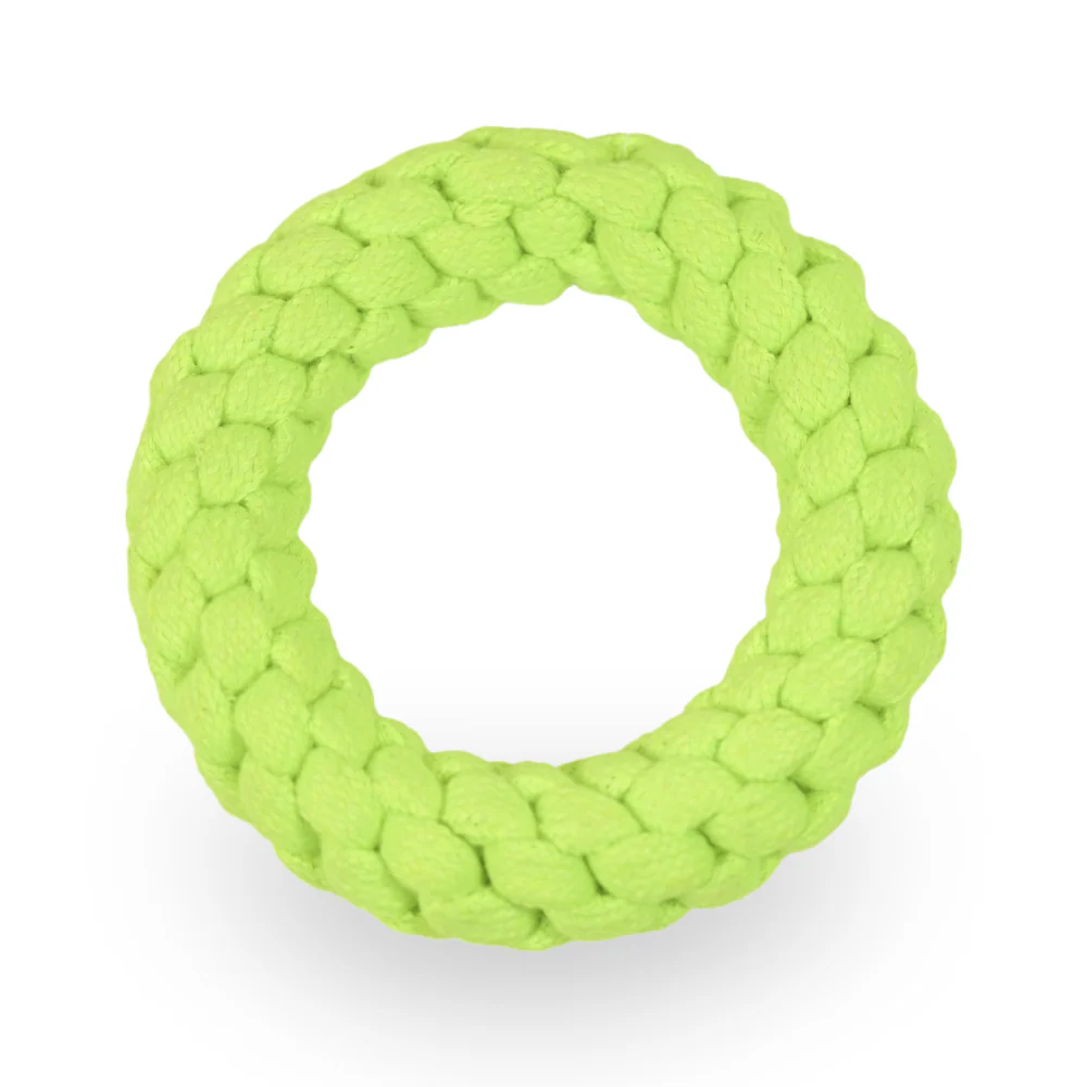 Skatrs Hand Made Ring Shaped Rope Chew Toy for Cats and Dogs (Neon Green)