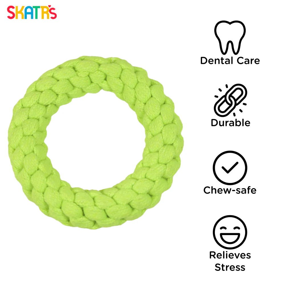 Skatrs Hand Made Ring Shaped Rope Chew Toy for Cats and Dogs (Neon Green) - Image 2
