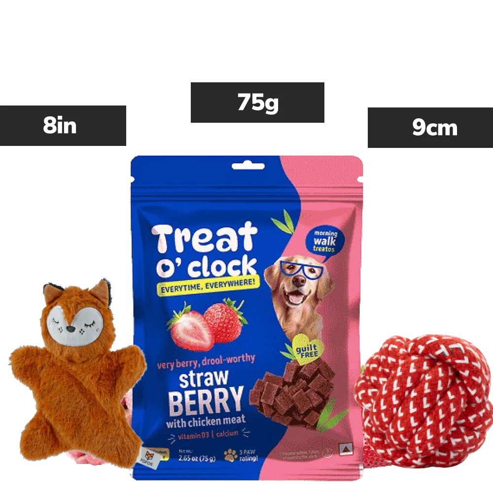 Skatrs Rope Ball Toy, Barkbutler x Fofos Plush Fox & Natural Remedies Strawberry Chicken Dog Combo - Image 15