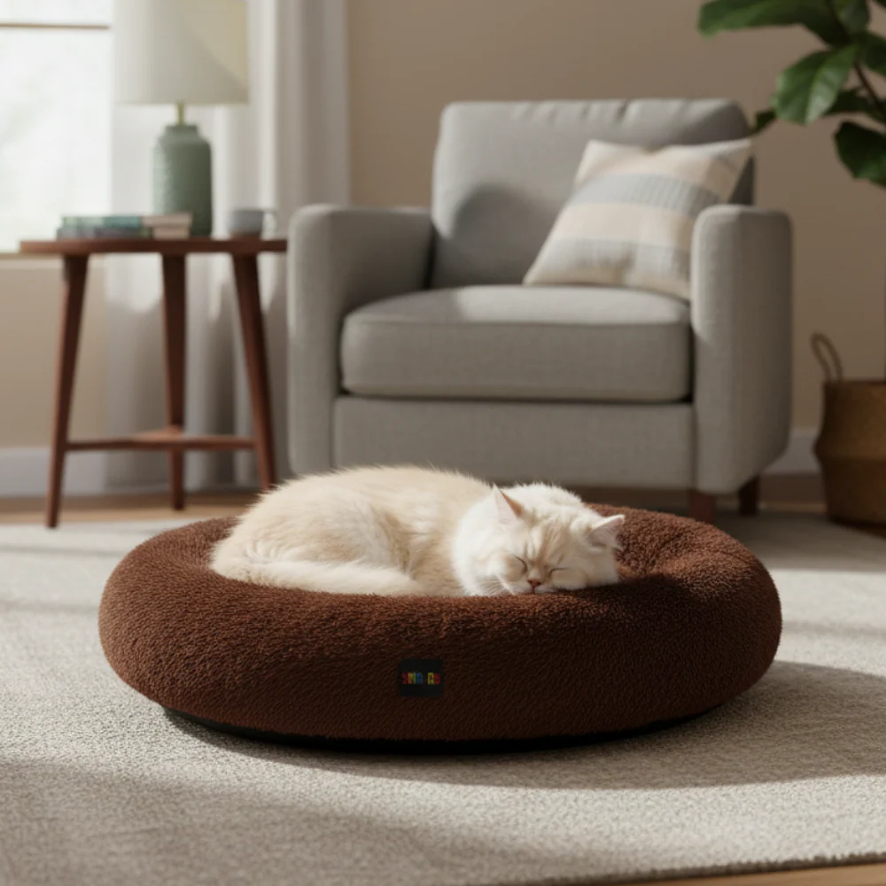 Skatrs Round Donut Bed for Cats and Small and Medium Dogs (Brown) - Image 5