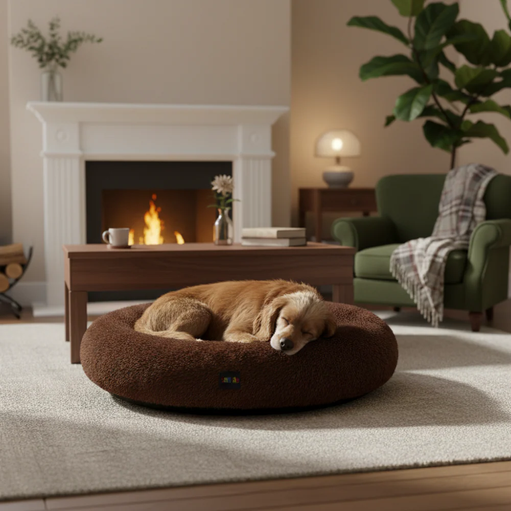Skatrs Round Donut Bed for Cats and Small and Medium Dogs (Brown) - Image 7