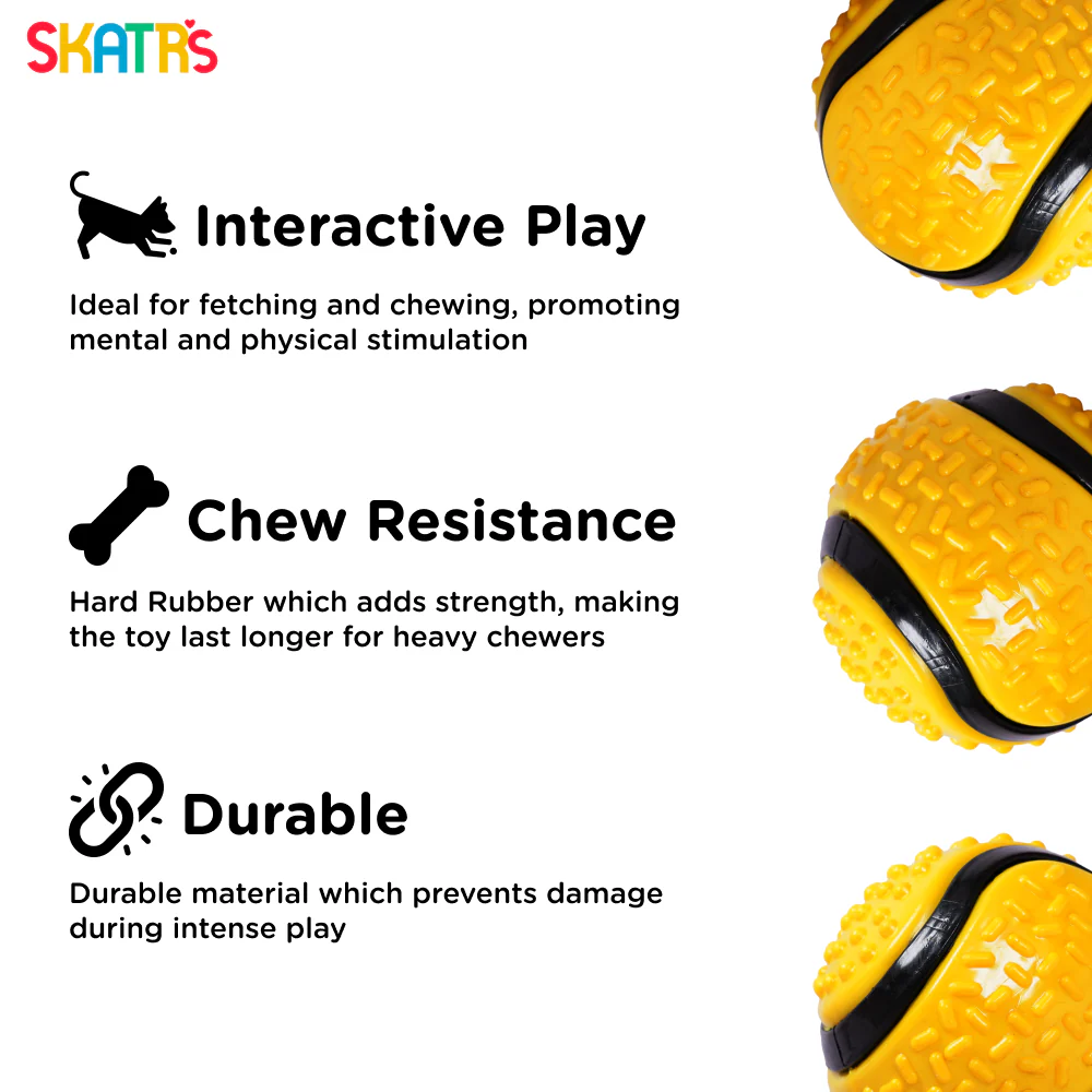 Skatrs Rubber Ball Toy for Dogs and Cat (Yellow) - Image 3