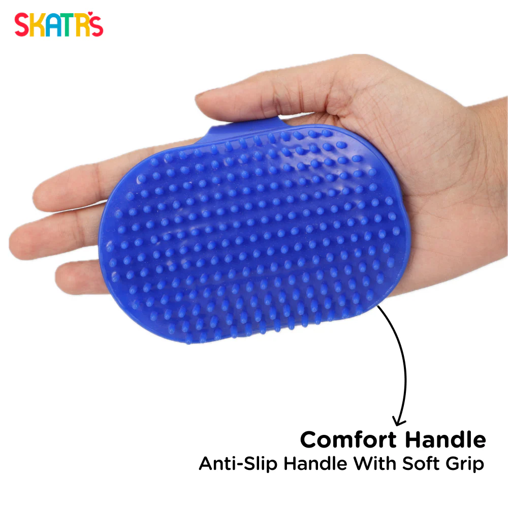 Skatrs Rubber Bristles Massage Hand Brush Comb for Dogs & Cats (Blue) - Image 6