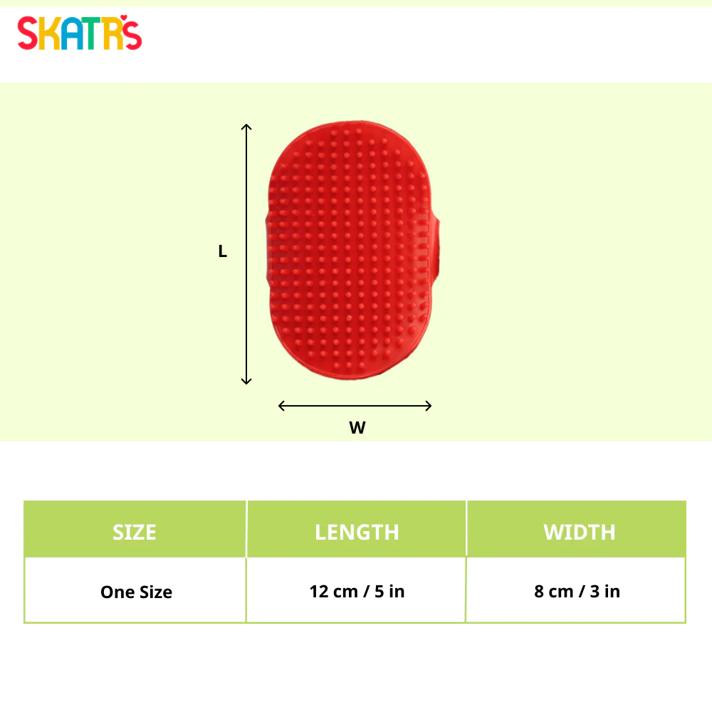 Skatrs Rubber Bristles Massage Hand Brush Comb for Dogs & Cats (Red) - Image 2