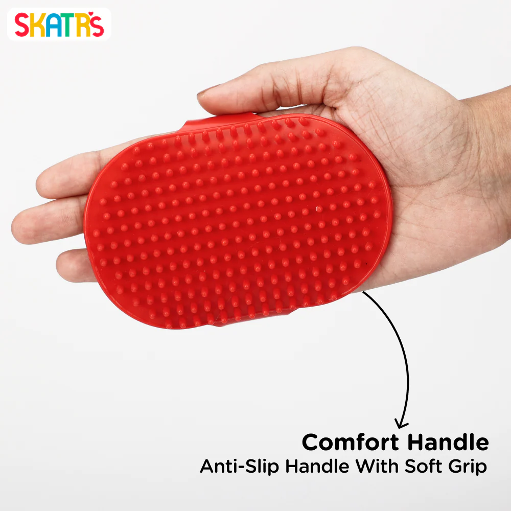 Skatrs Rubber Bristles Massage Hand Brush Comb for Dogs & Cats (Red) - Image 4