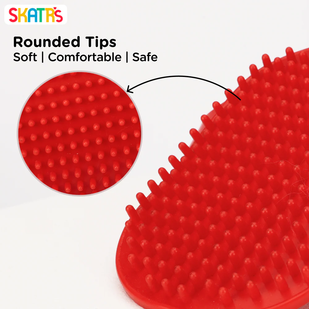 Skatrs Rubber Bristles Massage Hand Brush Comb for Dogs & Cats (Red) - Image 5