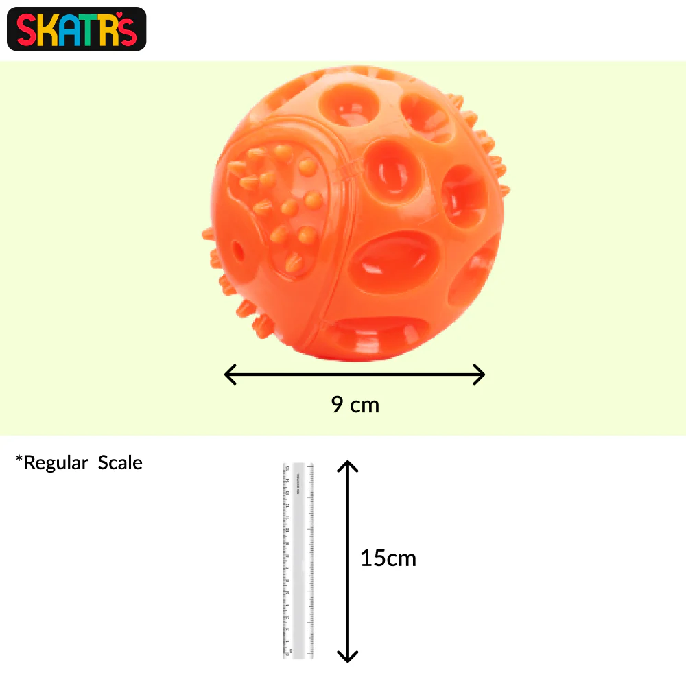 Skatrs Rubber Squeezy Ball Toy for Dogs and Cats (Orange) - Image 2