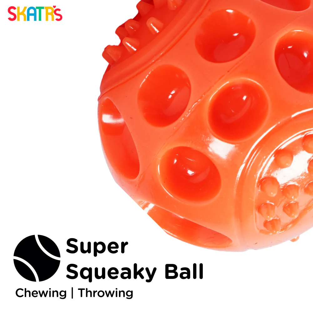 Skatrs Rubber Squeezy Ball Toy for Dogs and Cats (Orange) - Image 3